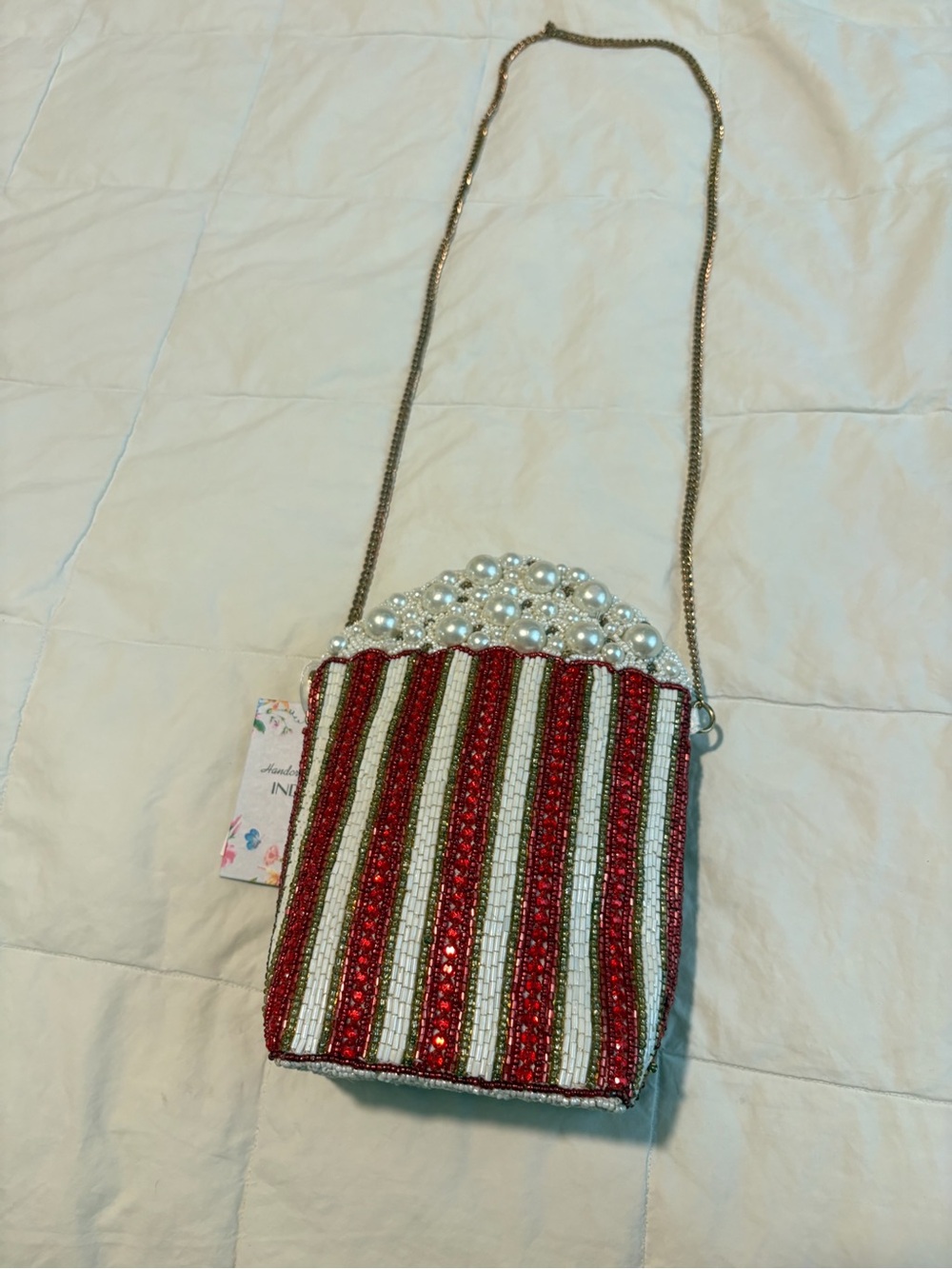 Beaded Popcorn Crossbody Bag Pearl Sequin Movie Night Purse - Picture 7 of 7